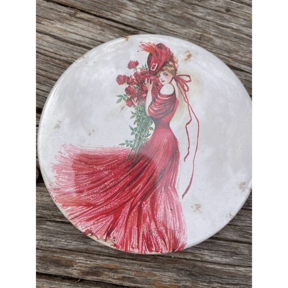 Vintage lot 3 Pocket Mirrors Victorian Lady Big Hat Red Dress - Picture 5 of 8